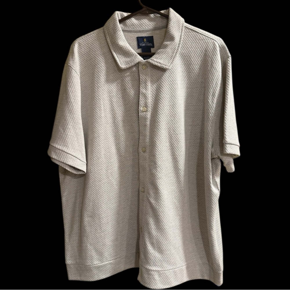 Stafford Men's XL Polo Shirt Short Sleeve Light Grey Textured Golf Casual New